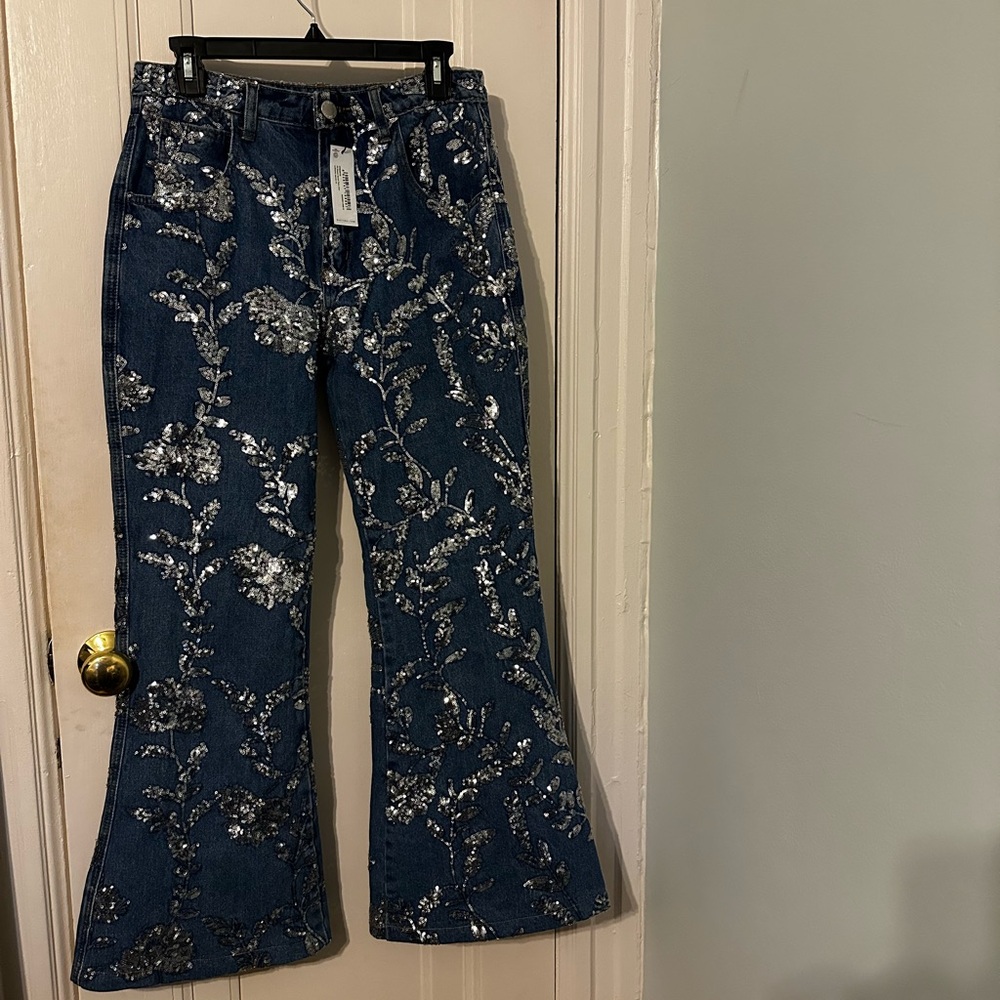 NWT - Nasty Gal Blue Denim Sequin Jeans
